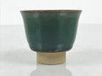 Japanese Agano Ware Ceramic Yunomi Teacup Pottery Vtg Green Beige Small TC621
