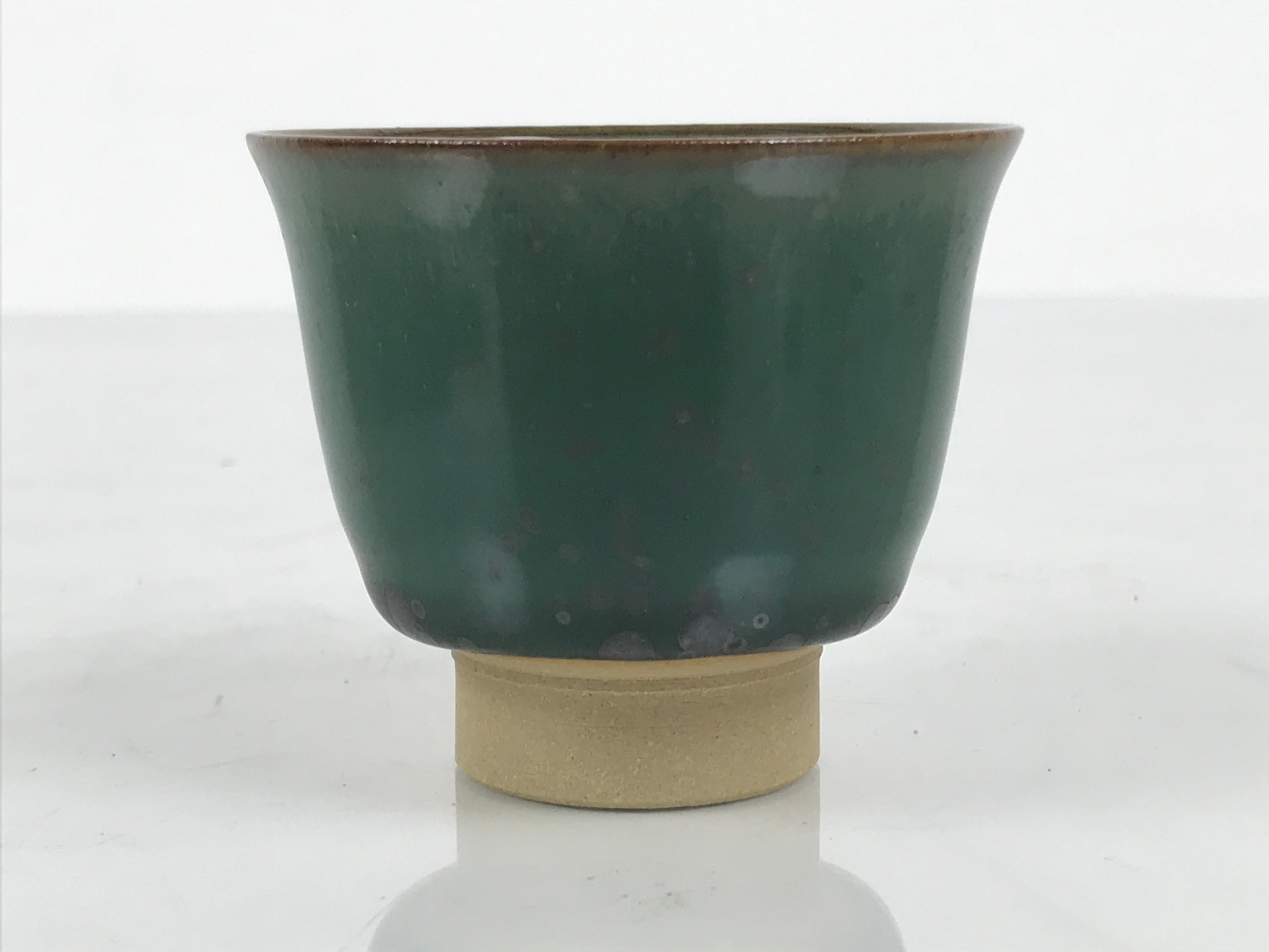 Japanese Agano Ware Ceramic Yunomi Teacup Pottery Vtg Green Beige Small TC621