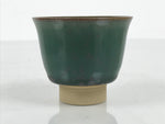 Japanese Agano Ware Ceramic Yunomi Teacup Pottery Vtg Green Beige Small TC621
