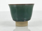 Japanese Agano Ware Ceramic Yunomi Teacup Pottery Vtg Green Beige Small TC621