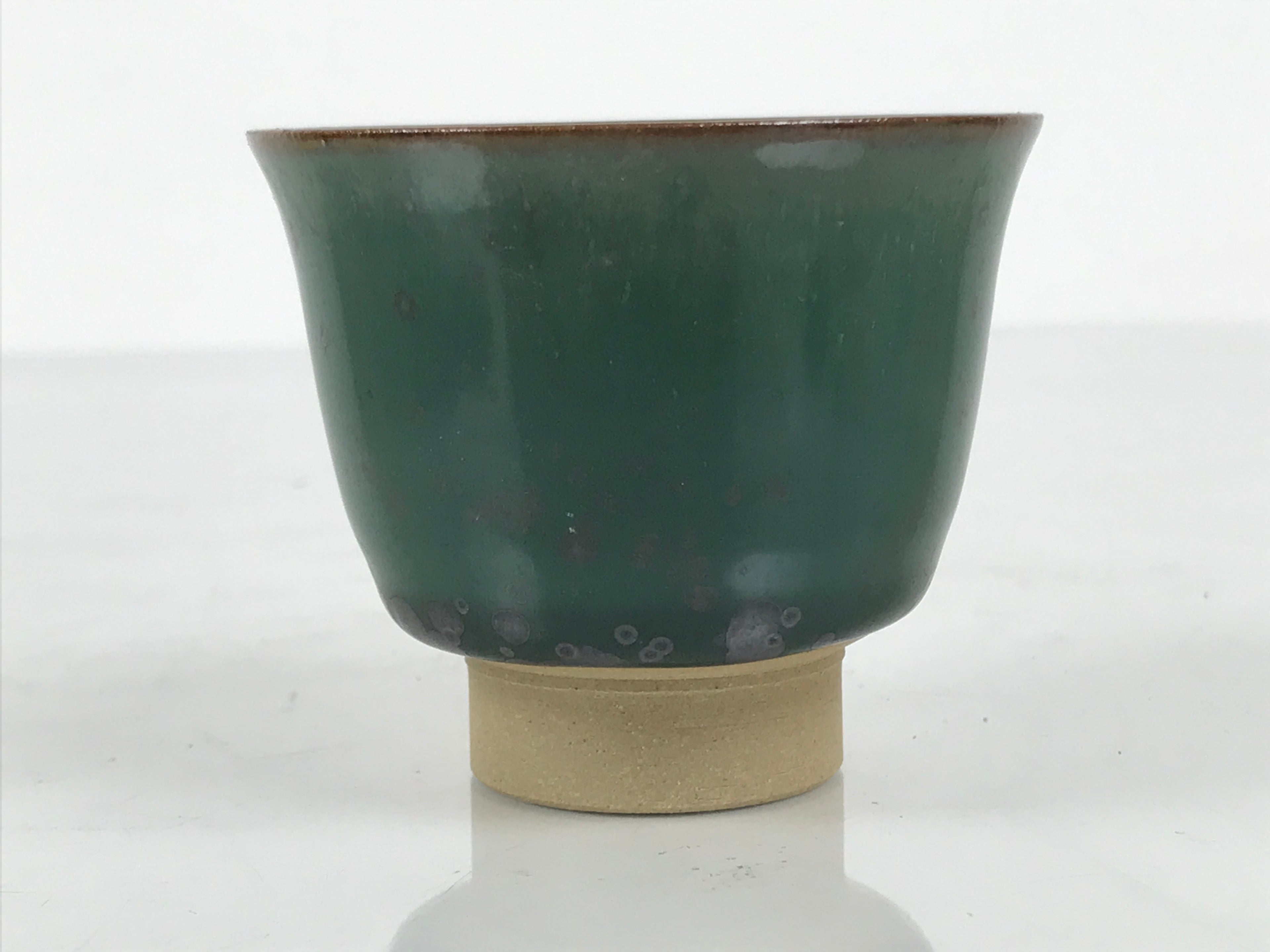 Japanese Agano Ware Ceramic Yunomi Teacup Pottery Vtg Green Beige Small TC621