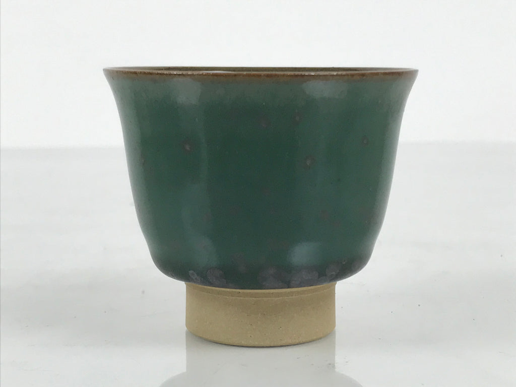 Japanese Agano Ware Ceramic Yunomi Teacup Pottery Vtg Green Beige Small TC621