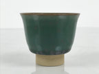 Japanese Agano Ware Ceramic Yunomi Teacup Pottery Vtg Green Beige Small TC621
