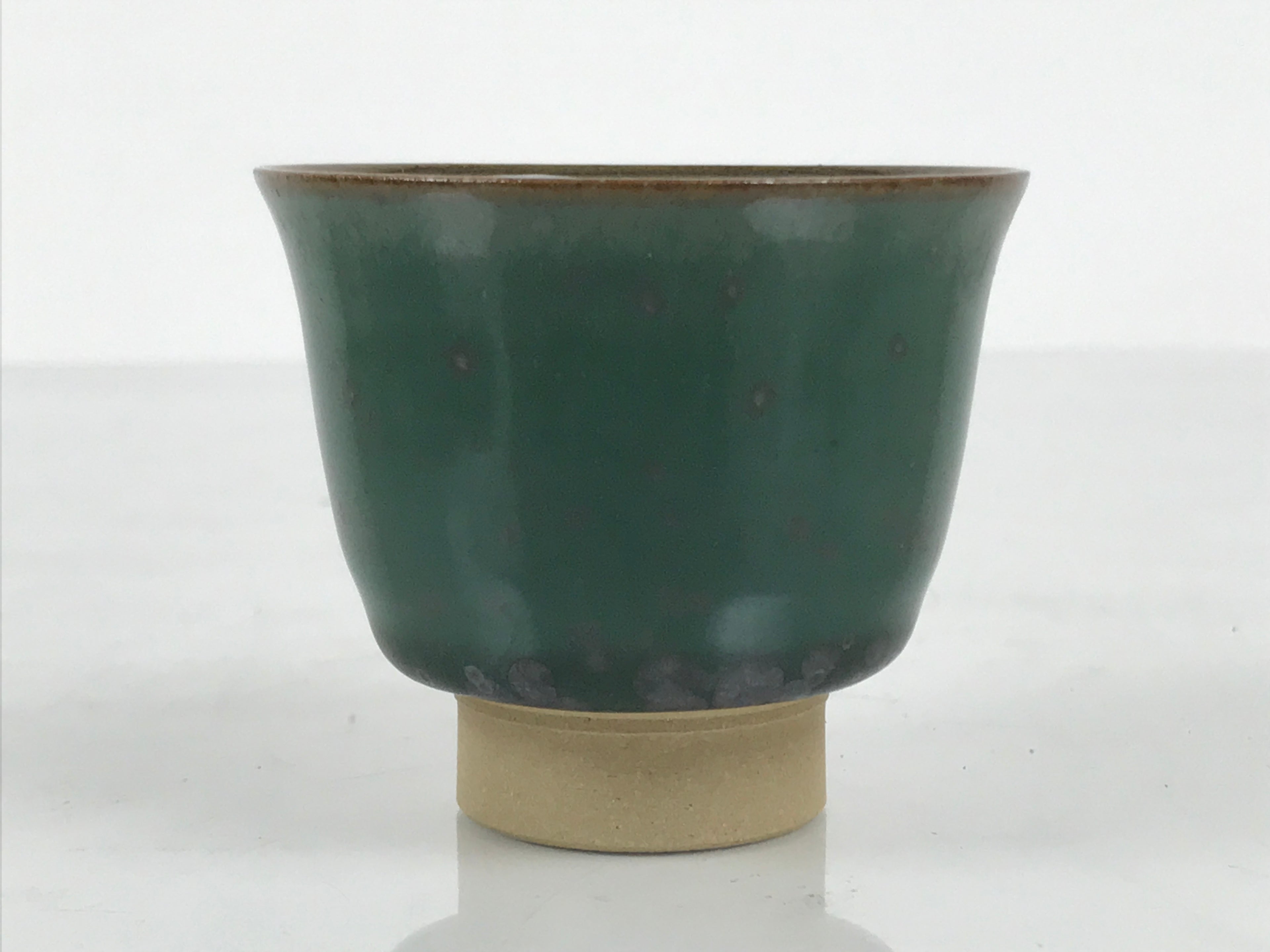 Japanese Agano Ware Ceramic Yunomi Teacup Pottery Vtg Green Beige Small TC621