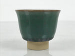 Japanese Agano Ware Ceramic Yunomi Teacup Pottery Vtg Green Beige Small TC621