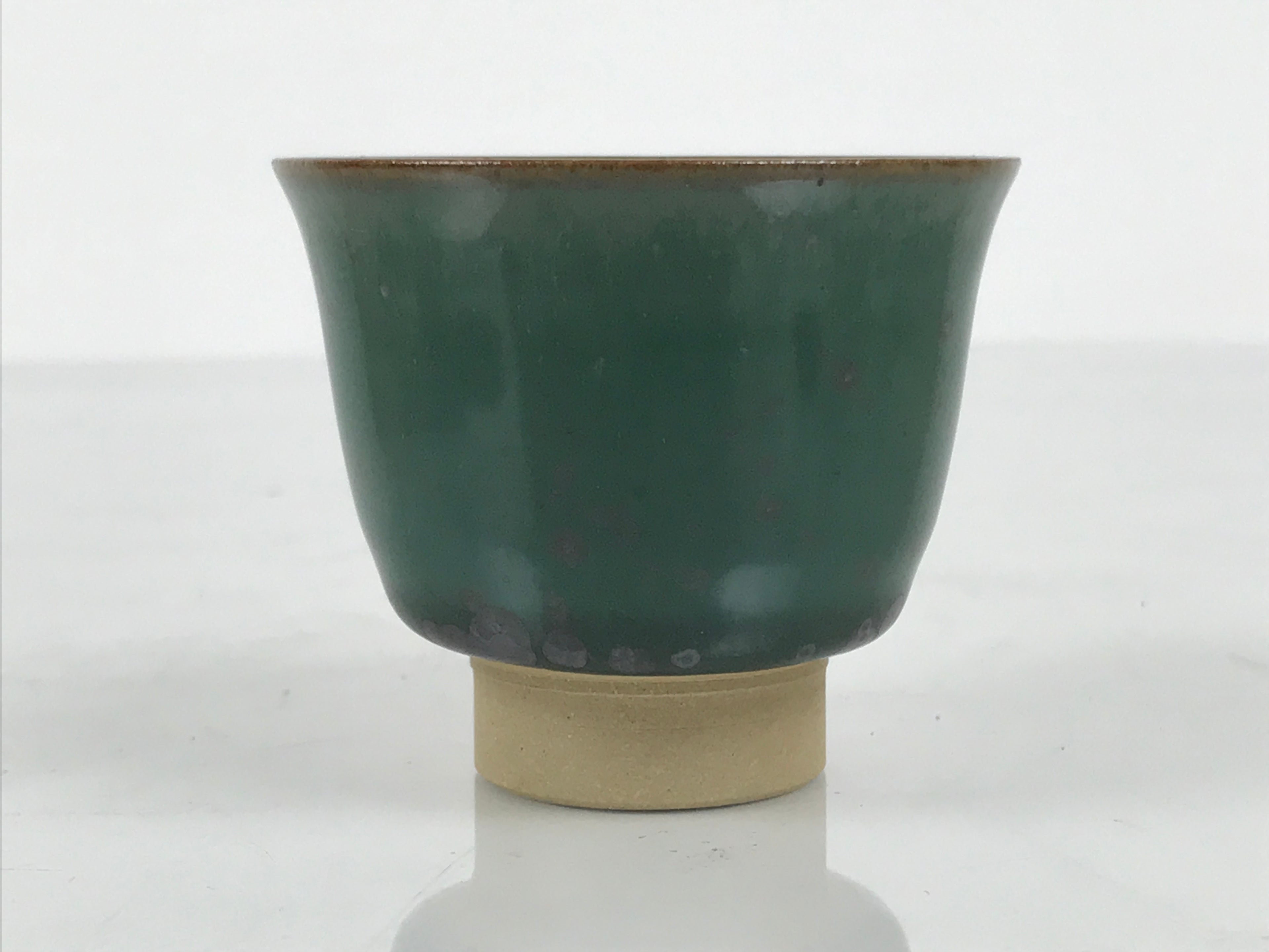 Japanese Agano Ware Ceramic Yunomi Teacup Pottery Vtg Green Beige Small TC621
