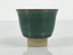 Japanese Agano Ware Ceramic Yunomi Teacup Pottery Vtg Green Beige Small TC621