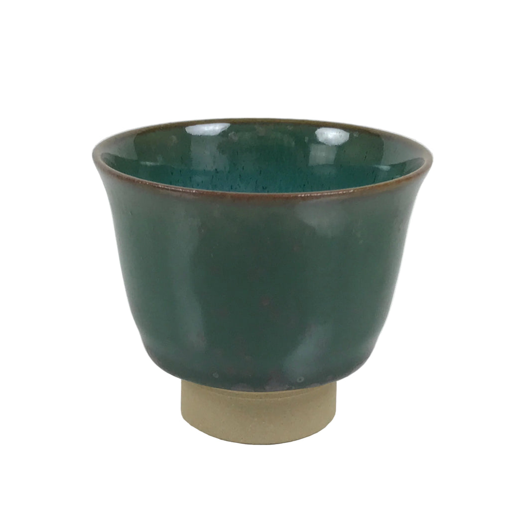 Japanese Agano Ware Ceramic Yunomi Teacup Pottery Vtg Green Beige Small TC621