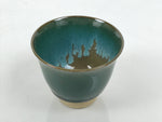 Japanese Agano Ware Ceramic Yunomi Teacup Pottery Vtg Green Beige Small TC622