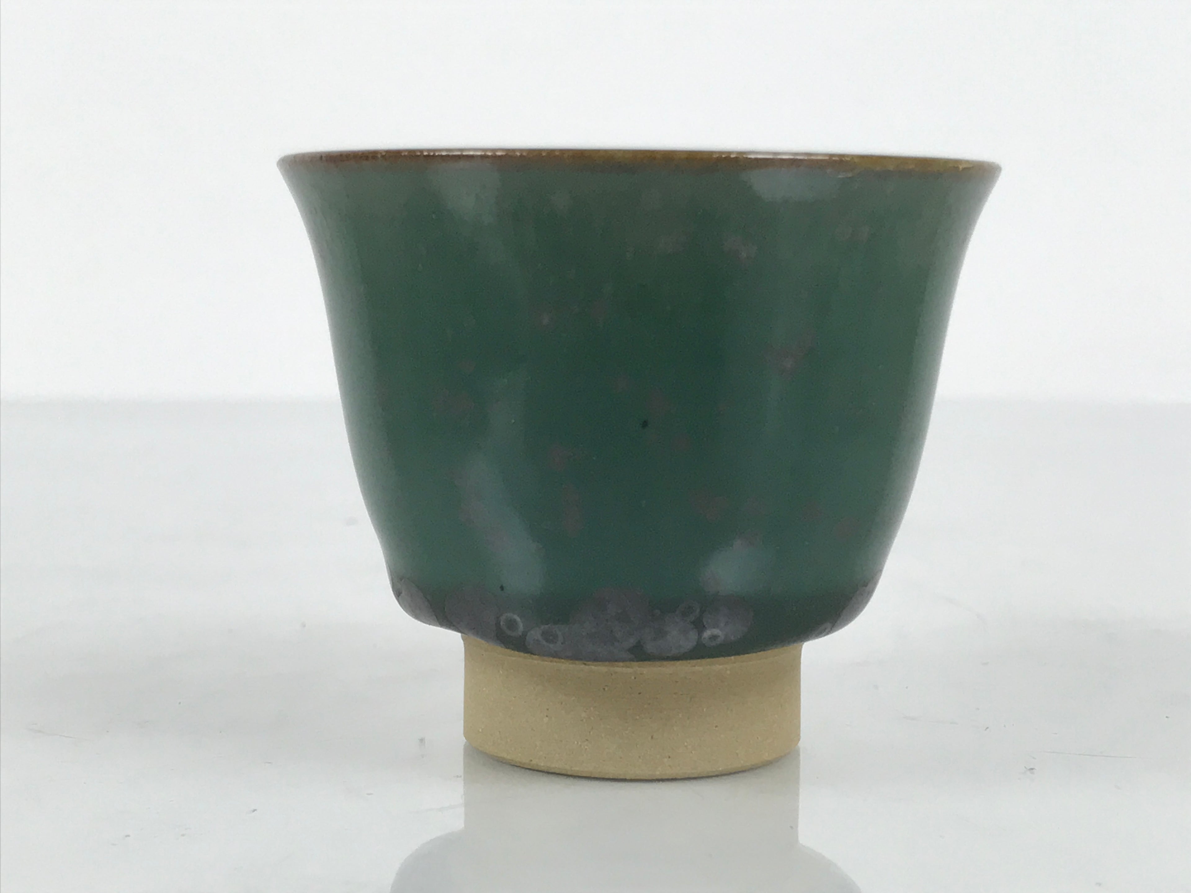 Japanese Agano Ware Ceramic Yunomi Teacup Pottery Vtg Green Beige Small TC622