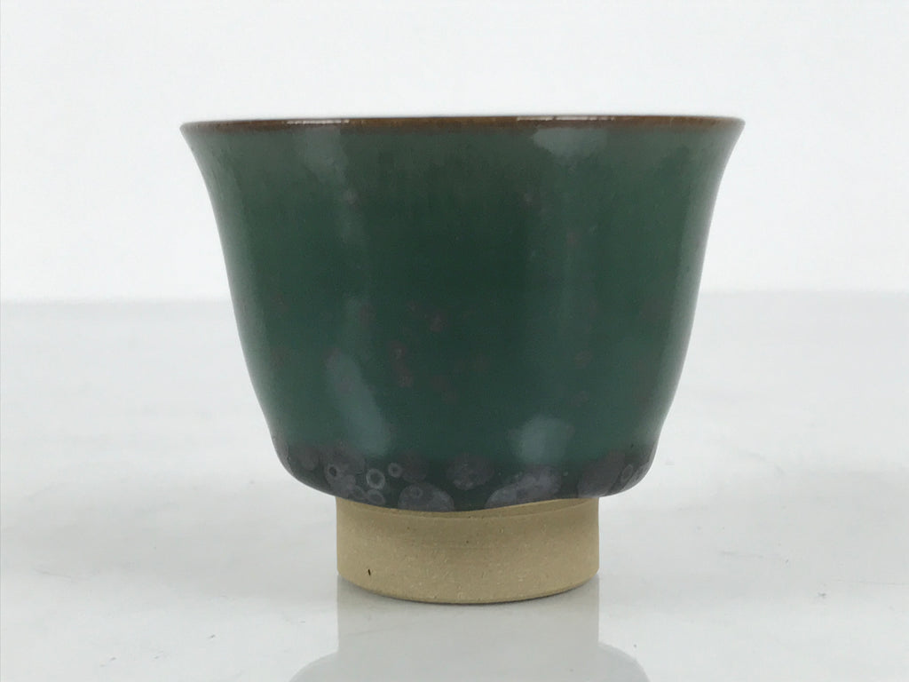 Japanese Agano Ware Ceramic Yunomi Teacup Pottery Vtg Green Beige Small TC622