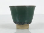 Japanese Agano Ware Ceramic Yunomi Teacup Pottery Vtg Green Beige Small TC622