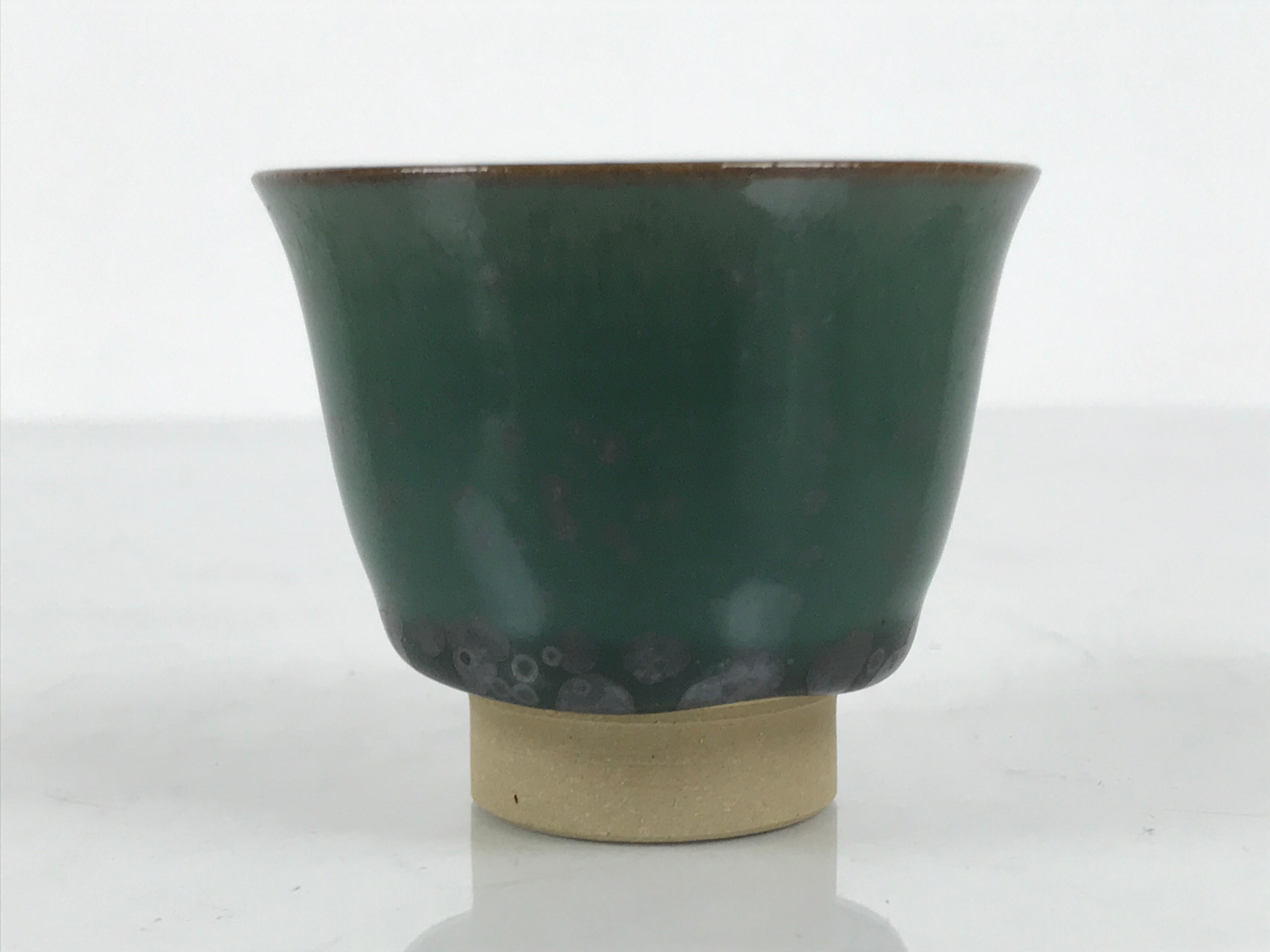 Japanese Agano Ware Ceramic Yunomi Teacup Pottery Vtg Green Beige Small TC622