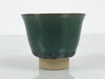 Japanese Agano Ware Ceramic Yunomi Teacup Pottery Vtg Green Beige Small TC622