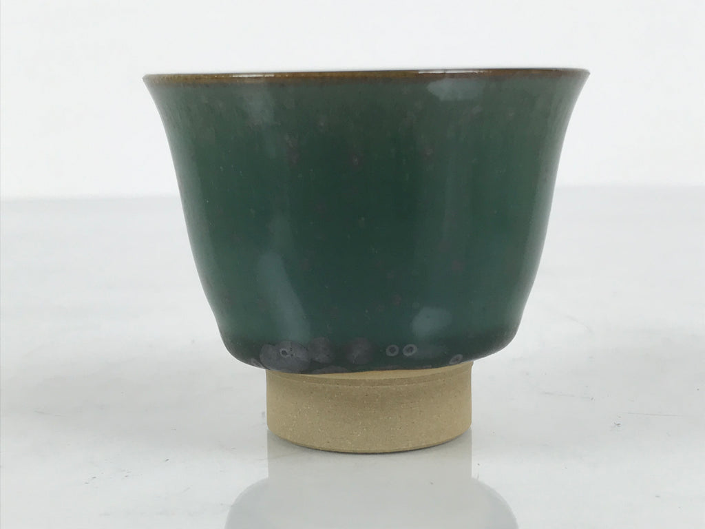 Japanese Agano Ware Ceramic Yunomi Teacup Pottery Vtg Green Beige Small TC622