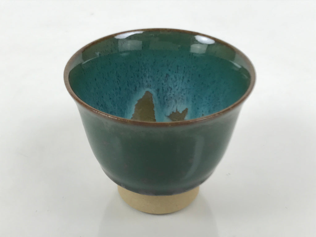 Japanese Agano Ware Ceramic Yunomi Teacup Pottery Vtg Green Beige Small TC623
