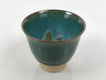 Japanese Agano Ware Ceramic Yunomi Teacup Pottery Vtg Green Beige Small TC623