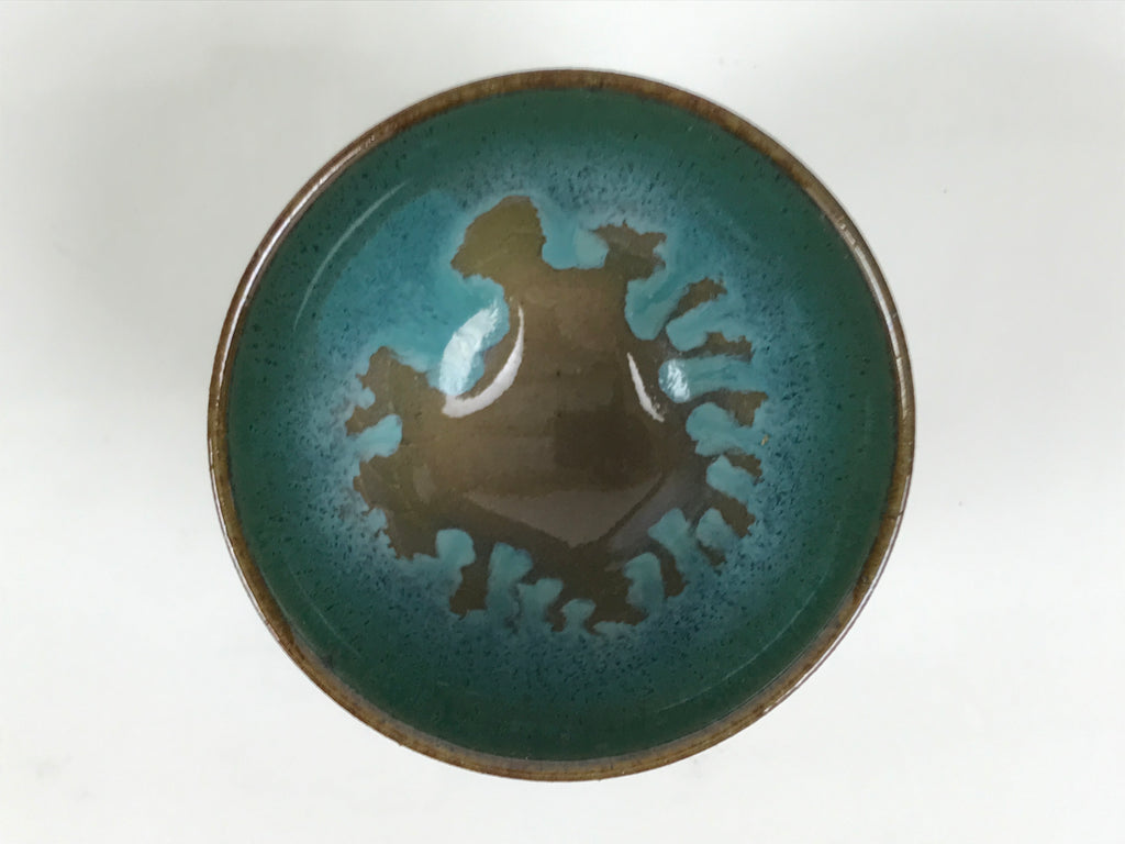 Japanese Agano Ware Ceramic Yunomi Teacup Pottery Vtg Green Beige Small TC623