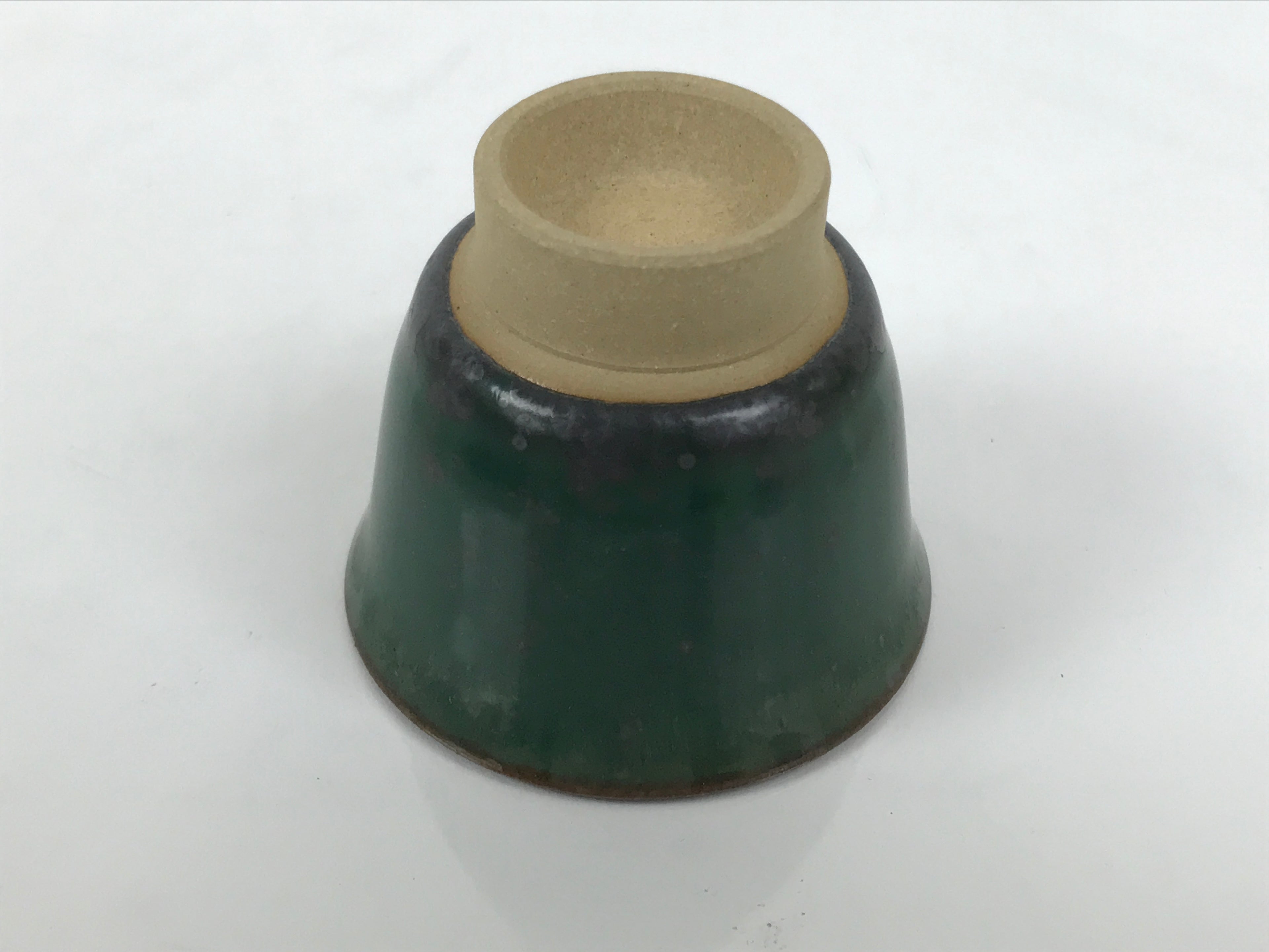 Japanese Agano Ware Ceramic Yunomi Teacup Pottery Vtg Green Beige Small TC623
