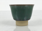 Japanese Agano Ware Ceramic Yunomi Teacup Pottery Vtg Green Beige Small TC623