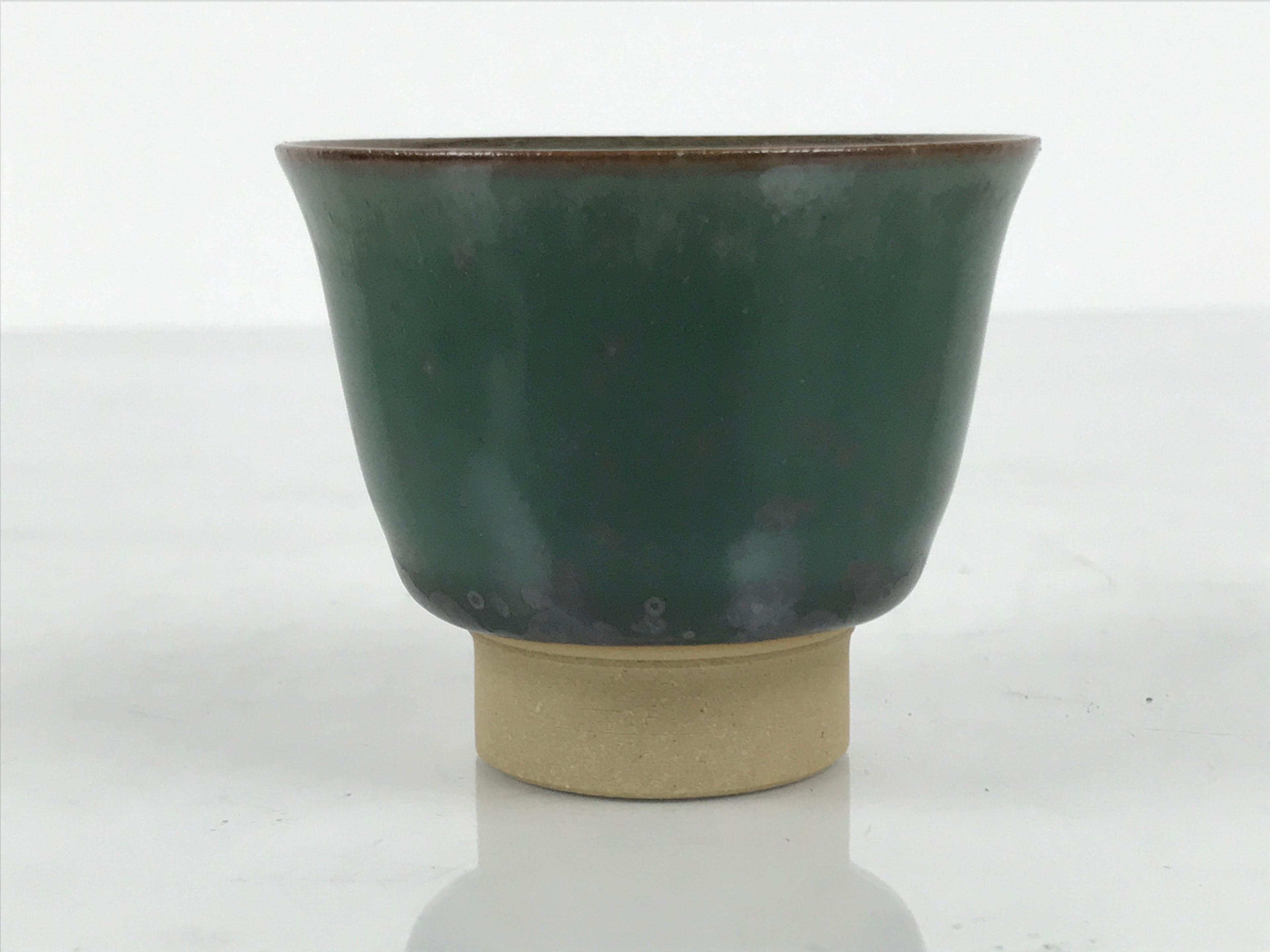 Japanese Agano Ware Ceramic Yunomi Teacup Pottery Vtg Green Beige Small TC623