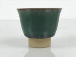 Japanese Agano Ware Ceramic Yunomi Teacup Pottery Vtg Green Beige Small TC623