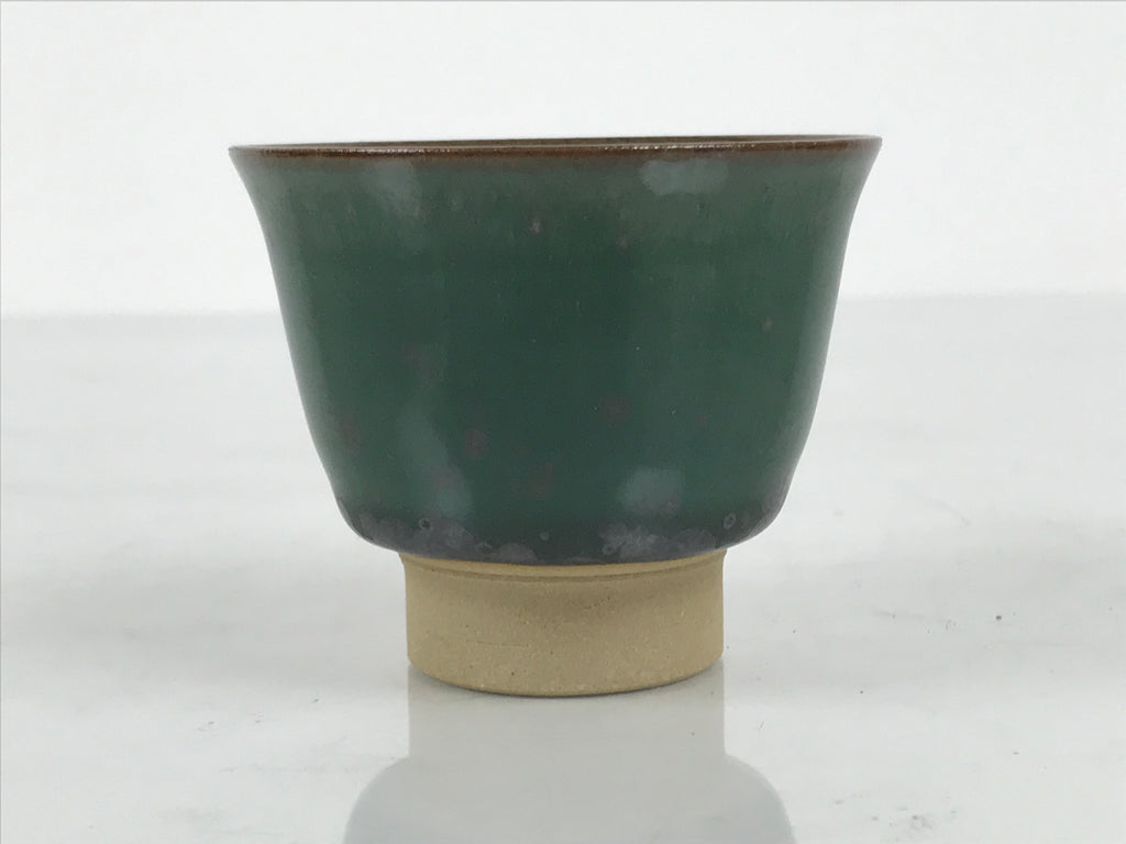 Japanese Agano Ware Ceramic Yunomi Teacup Pottery Vtg Green Beige Small TC623