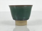 Japanese Agano Ware Ceramic Yunomi Teacup Pottery Vtg Green Beige Small TC623