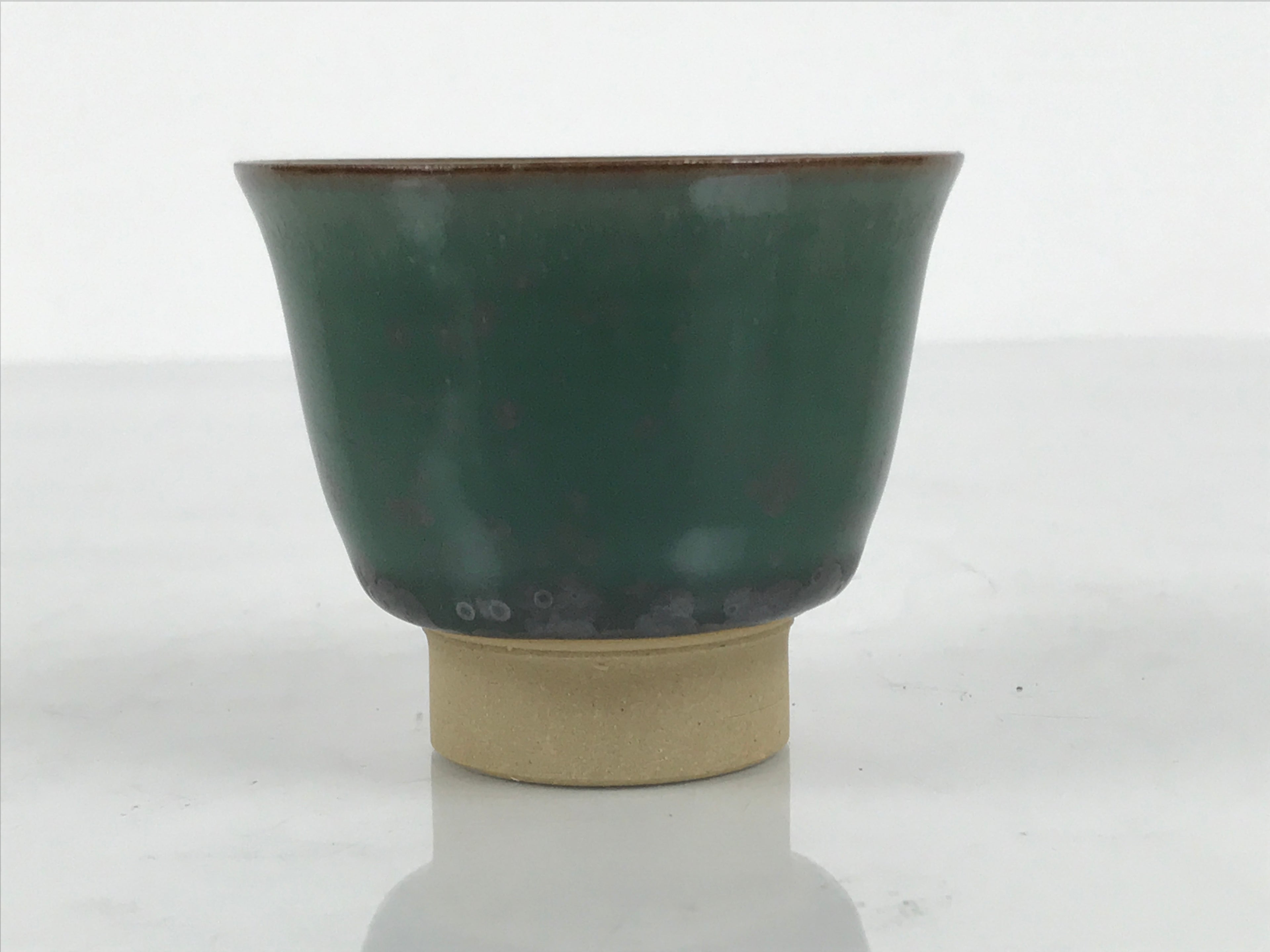 Japanese Agano Ware Ceramic Yunomi Teacup Pottery Vtg Green Beige Small TC623