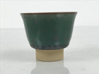 Japanese Agano Ware Ceramic Yunomi Teacup Pottery Vtg Green Beige Small TC623