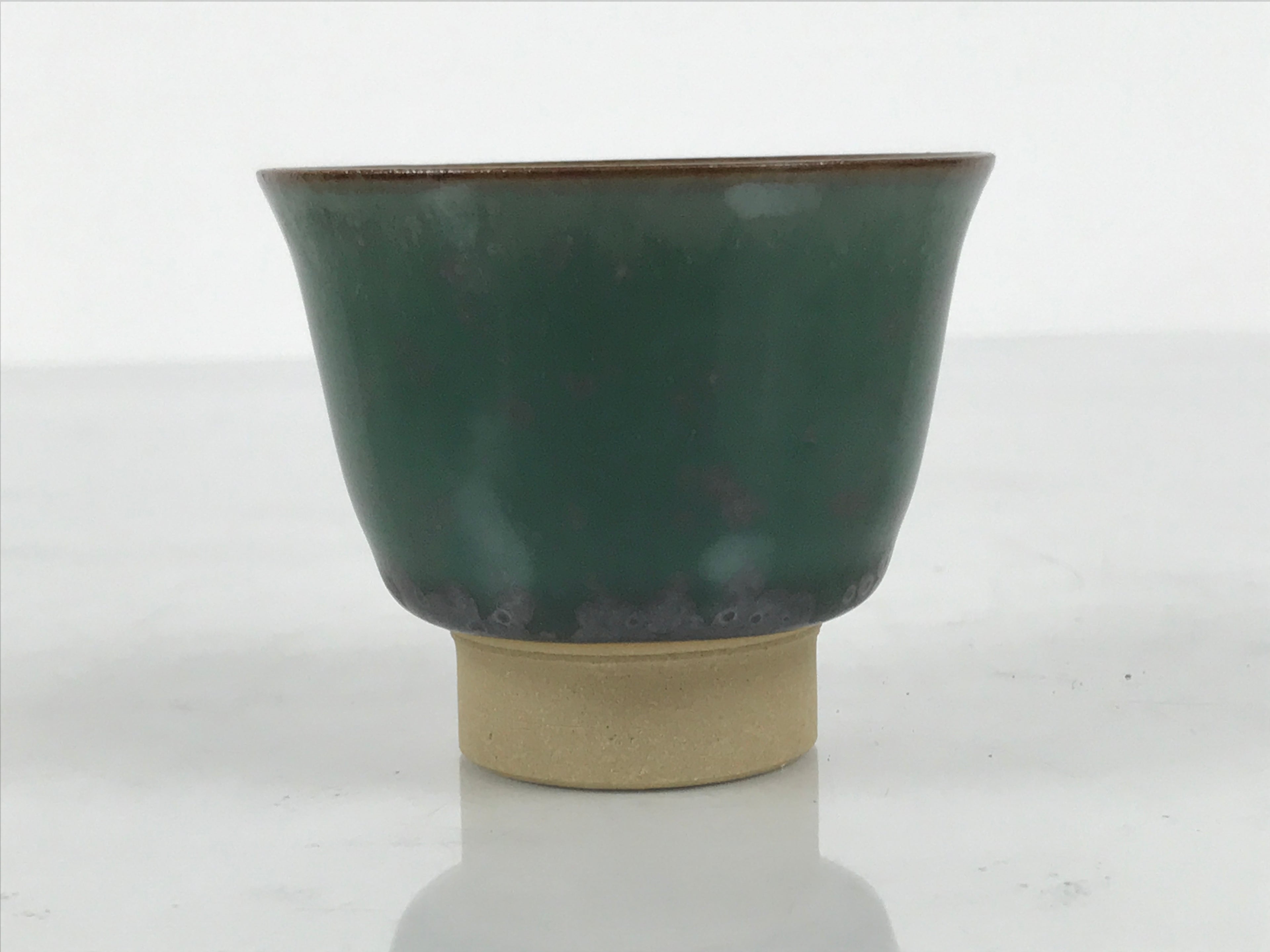 Japanese Agano Ware Ceramic Yunomi Teacup Pottery Vtg Green Beige Small TC623