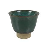 Japanese Agano Ware Ceramic Yunomi Teacup Pottery Vtg Green Beige Small TC623
