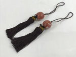 Japanese Agate Stone Hanging Scroll Weights Fuchin Kakejiku Brown Tassel FC351