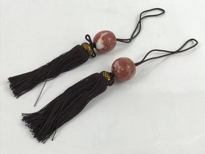 Japanese Agate Stone Hanging Scroll Weights Fuchin Kakejiku Brown Tassel FC351