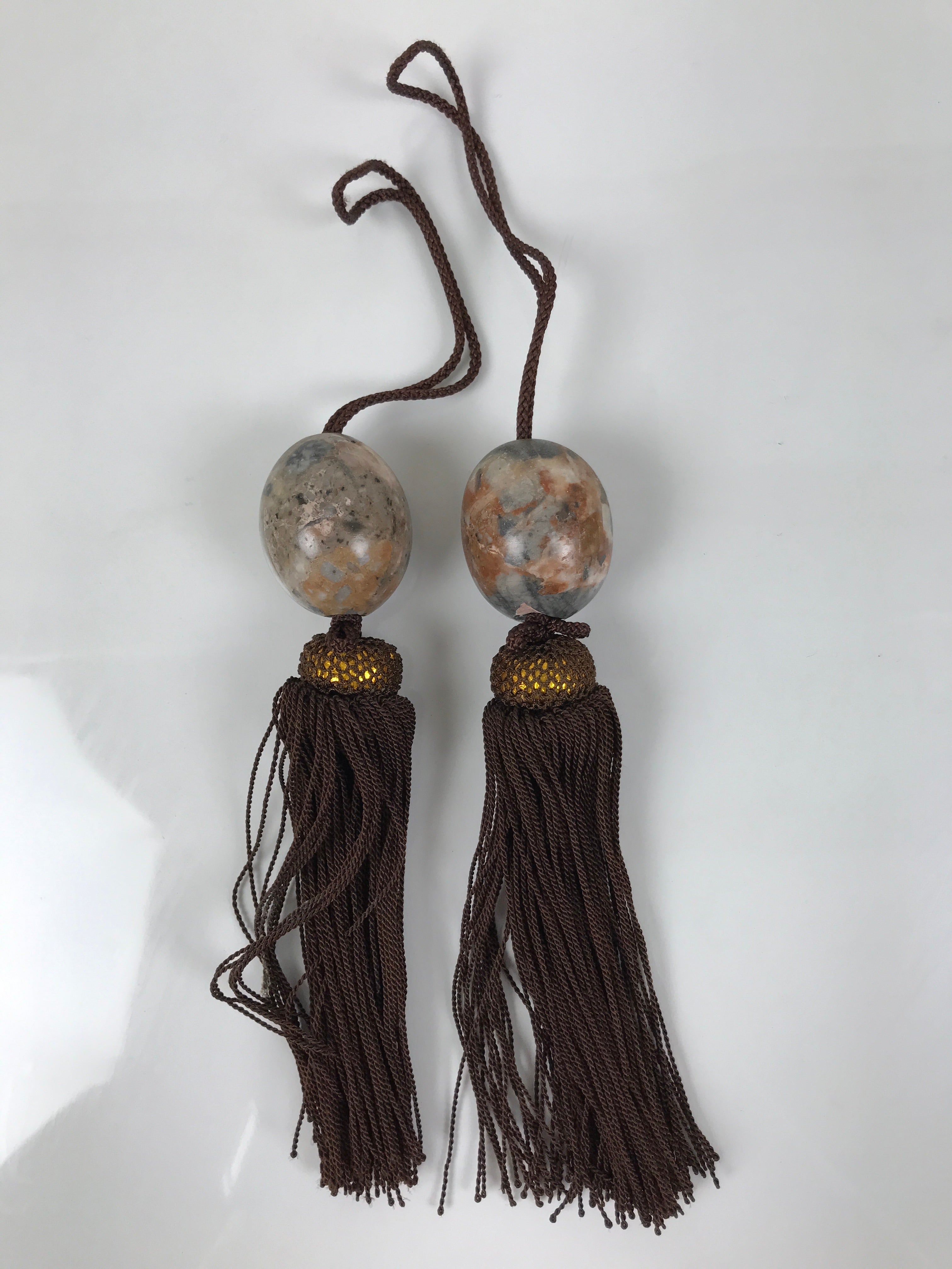 Japanese Agate Stone Hanging Scroll Weights Fuchin Kakejiku Brown Tassel FC365