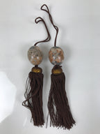 Japanese Agate Stone Hanging Scroll Weights Fuchin Kakejiku Brown Tassel FC365
