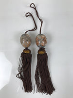 Japanese Agate Stone Hanging Scroll Weights Fuchin Kakejiku Brown Tassel FC365