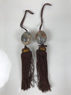 Japanese Agate Stone Hanging Scroll Weights Fuchin Kakejiku Brown Tassel FC365