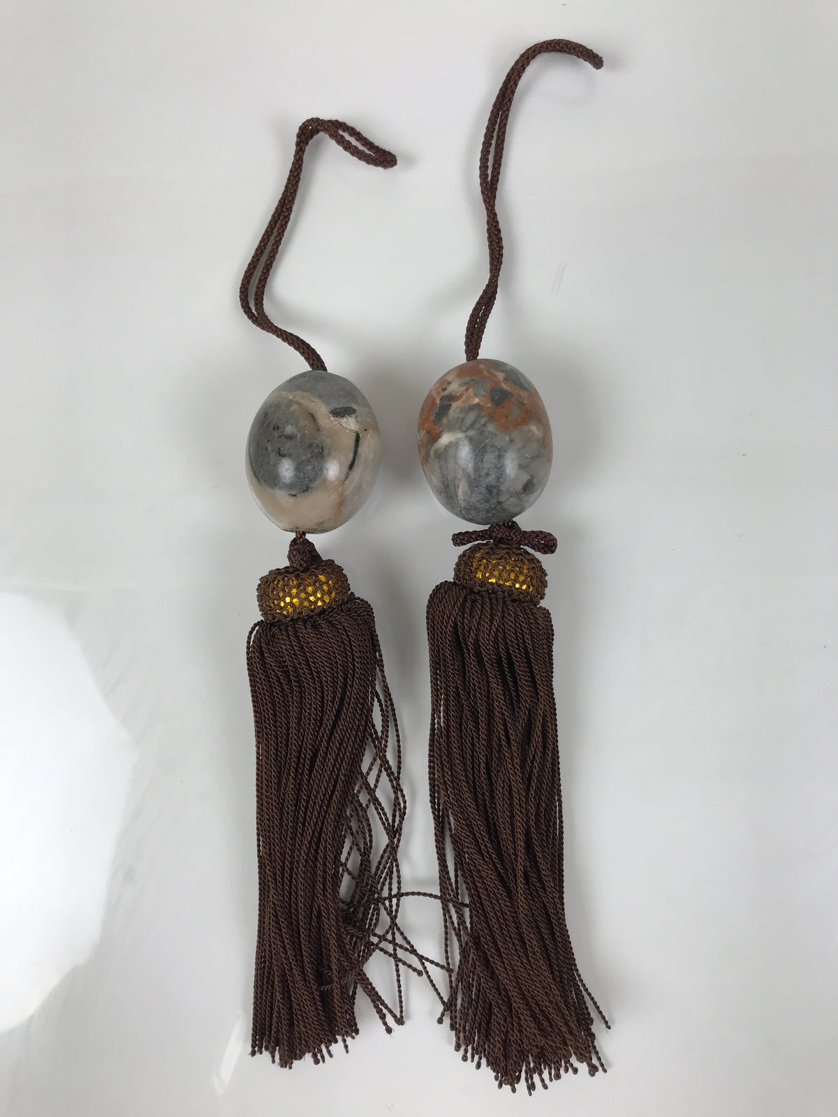 Japanese Agate Stone Hanging Scroll Weights Fuchin Kakejiku Brown Tassel FC365