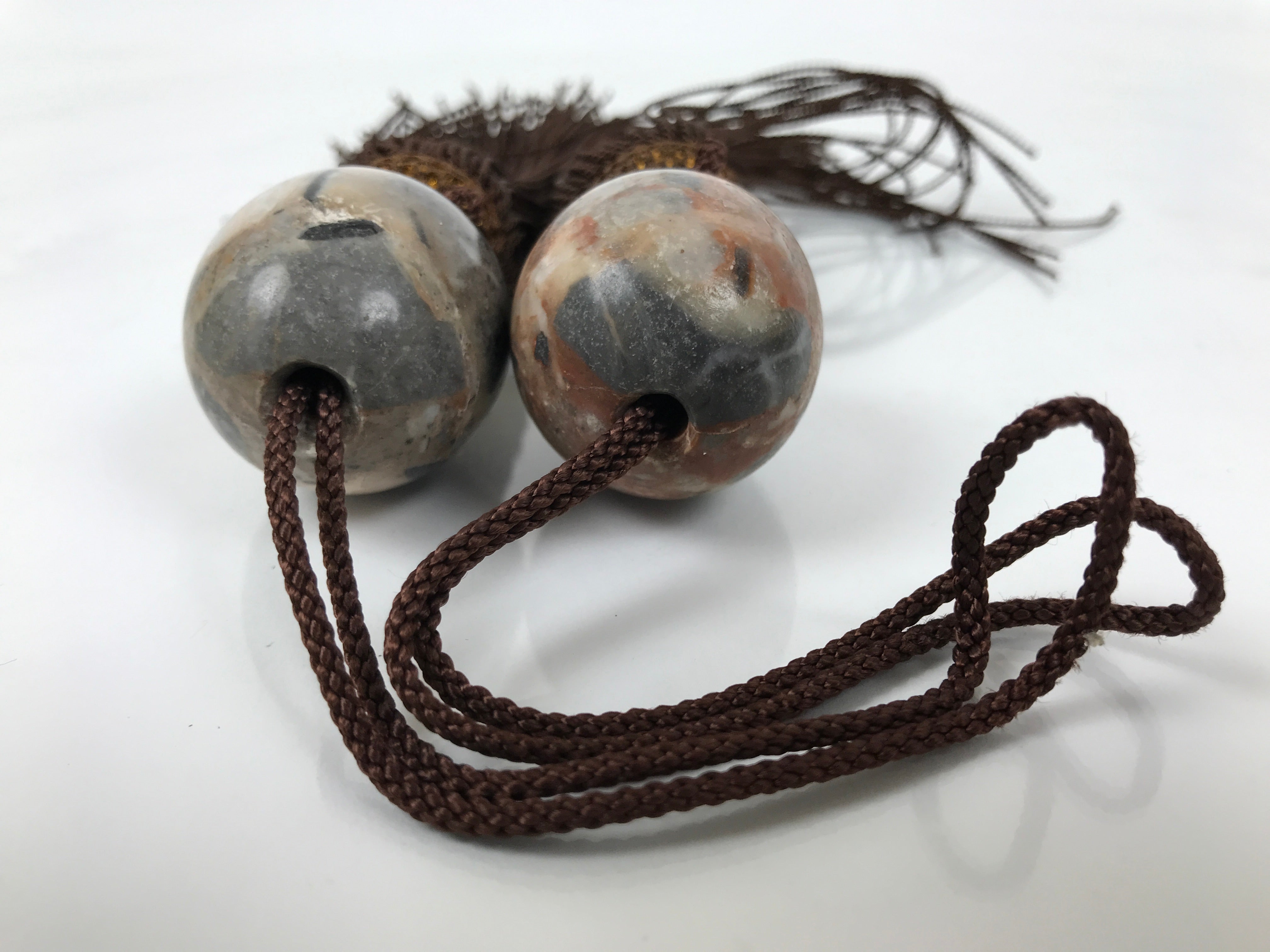 Japanese Agate Stone Hanging Scroll Weights Fuchin Kakejiku Brown Tassel FC365
