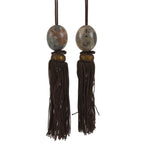 Japanese Agate Stone Hanging Scroll Weights Fuchin Kakejiku Brown Tassel FC365