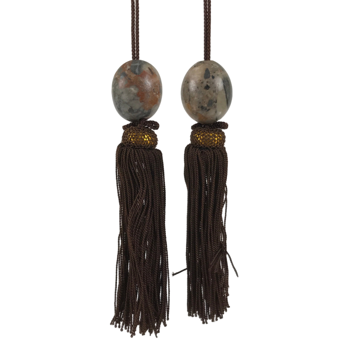 Japanese Agate Stone Hanging Scroll Weights Fuchin Kakejiku Brown Tassel FC365