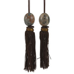 Japanese Agate Stone Hanging Scroll Weights Fuchin Kakejiku Brown Tassel FC365