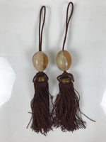Japanese Agate Stone Hanging Scroll Weights Fuchin Kakejiku Brown Tassel FC369