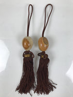 Japanese Agate Stone Hanging Scroll Weights Fuchin Kakejiku Brown Tassel FC369