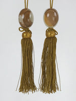 Japanese Agate Stone Hanging Scroll Weights Fuchin Kakejiku Gold Tassel FC327