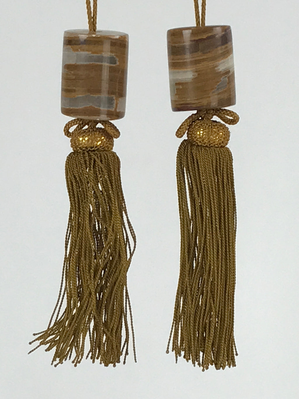 Japanese Agate Stone Hanging Scroll Weights Fuchin Kakejiku Gold Tassel FC342