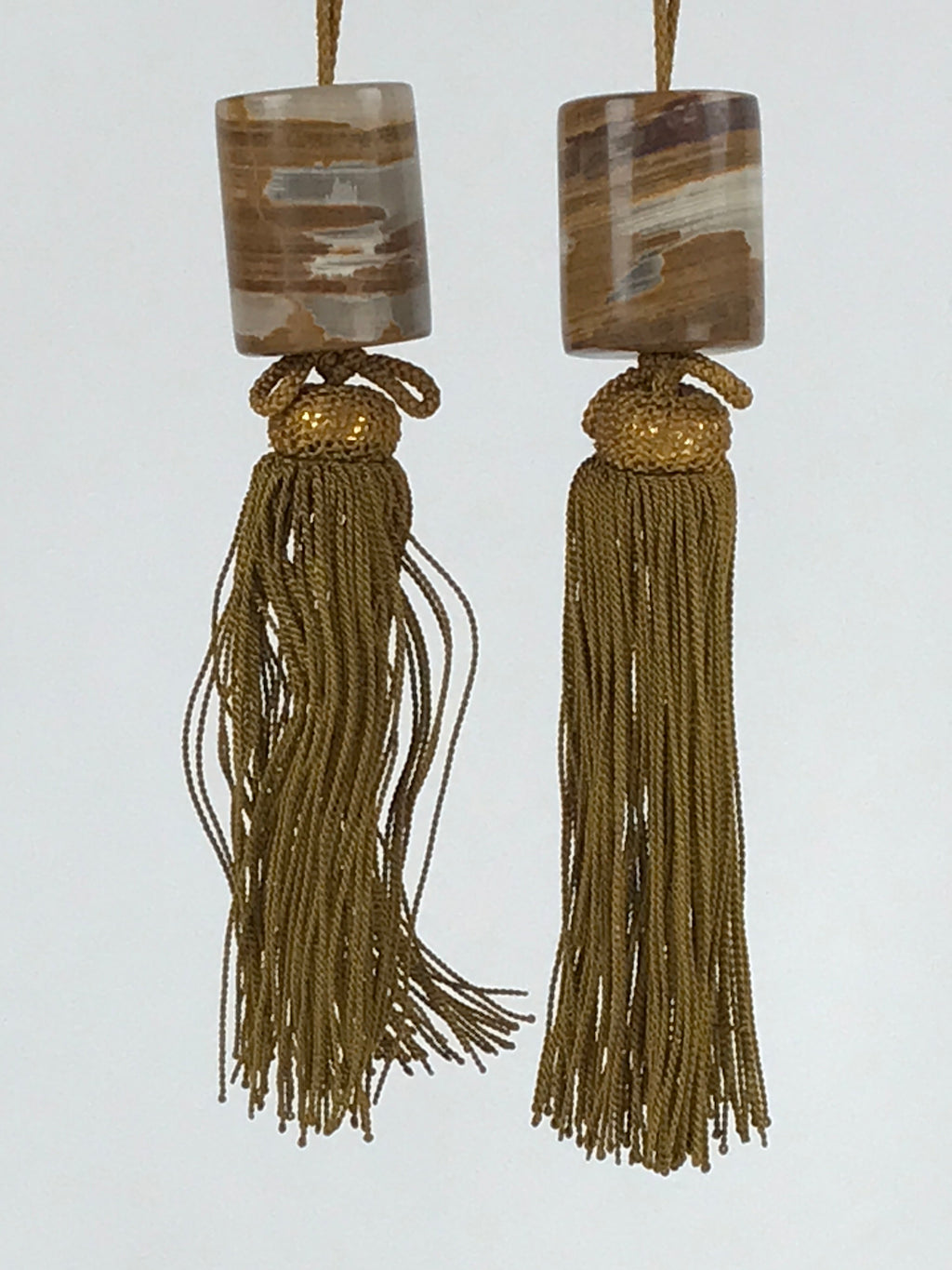 Japanese Agate Stone Hanging Scroll Weights Fuchin Kakejiku Gold Tassel FC342
