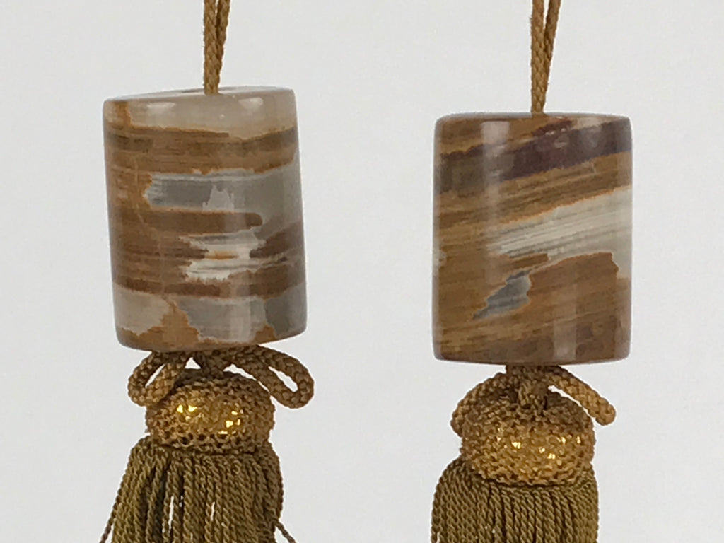 Japanese Agate Stone Hanging Scroll Weights Fuchin Kakejiku Gold Tassel FC342