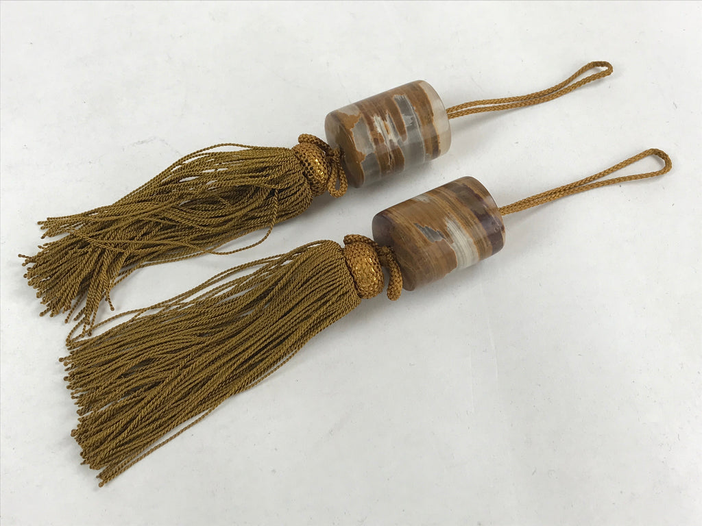 Japanese Agate Stone Hanging Scroll Weights Fuchin Kakejiku Gold Tassel FC342